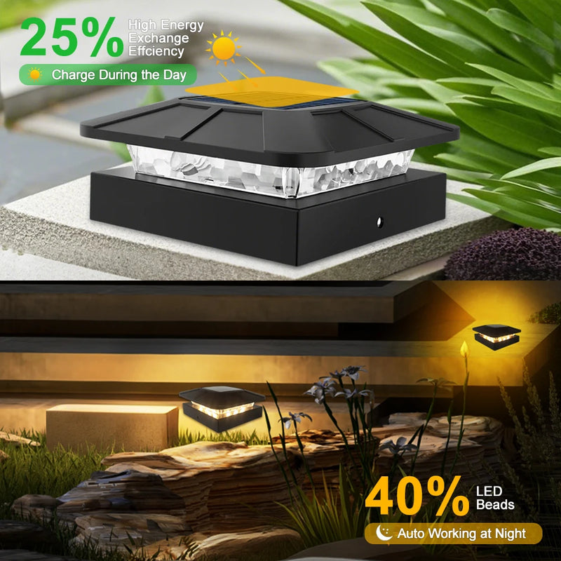 LumiCap Solar-Pfostenkappen-Licht 10 × 10 cm | 3‑Farben LED mit 2 Helligkeitsstufen | IP65 Solar-Zaunleuchte fürs Garten-Holzpfosten