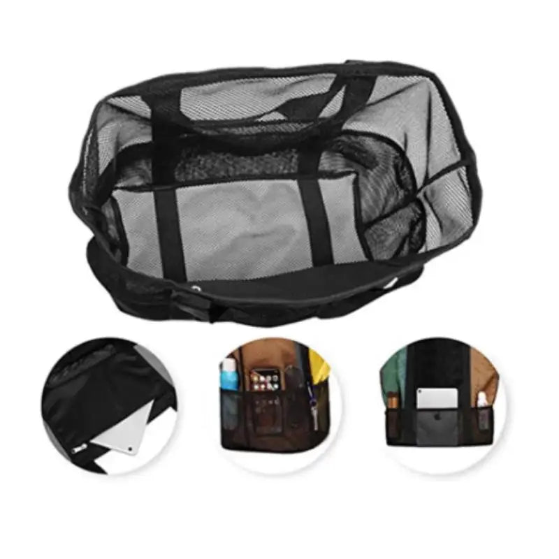 Strandtasche AEROWAVE Mesh | Groß & Atmungsaktiv | Für Strand, Sport & Reisen | Leicht & Schnell trocknend | Schwarz