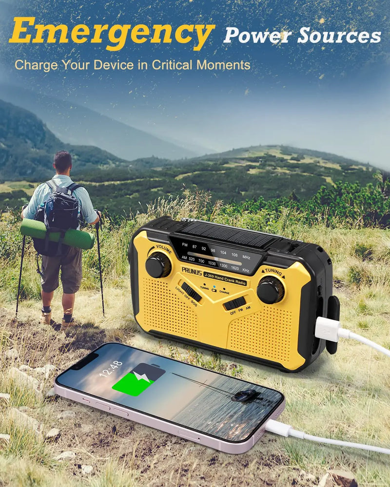 Alertino Notfallradio mit 4-fach Stromversorgung | 3000 mAh Powerbank | LED-Taschenlampe, Leselicht & SOS-Alarm