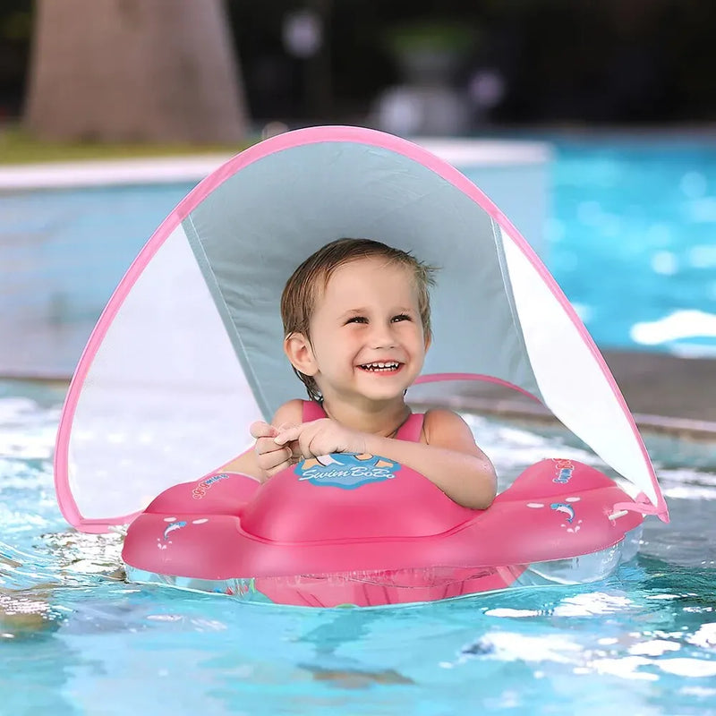 Baby Schwimmring SunBee | Mit UV-Schutzdach & Extra Stabil | Für Aktives Planschen | Aufblasbar & Tragbar