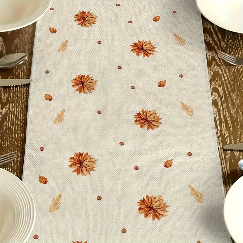 Autumna Herbstlicher Tischläufer | Kürbis- & Blumenmotiv | Waschbar & Langlebig | Leinenoptik | 150–275 × 33 cm