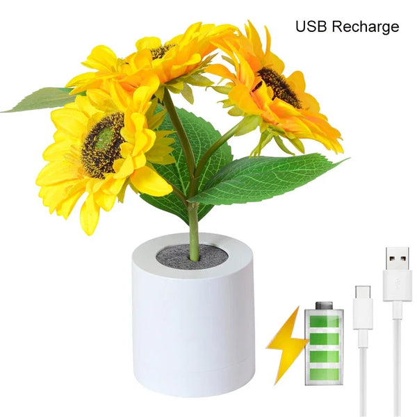 Florovia LED Blumen-Nachtlicht mit USB-Aufladung | Sonnenblume oder Tulpen | 2 Helligkeitsstufen | 6 Blumen