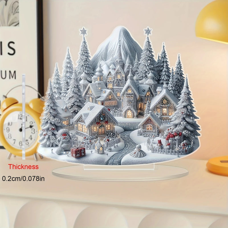 ArcticGlow | Acryl-Weihnachtsdekoration | Schneedorf & Rentierszene | Flaches 2D-Design