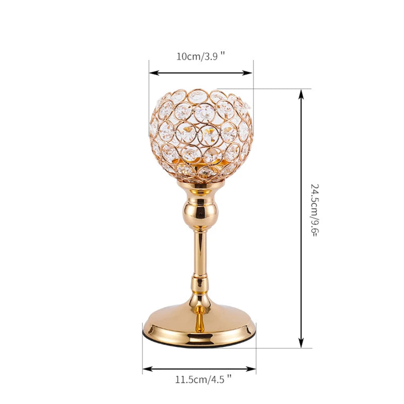 CristaLuce Kerzenhalter | 3 Kristallkelche | Modernes Bogen-Design | Metall & Glas | 33×9×15,5 cm