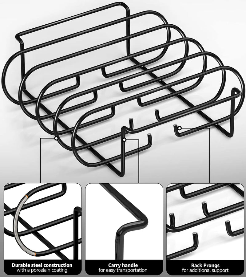 Grillaro RibFrame Grill-Rippchenhalter aus Stahl | Antihaftbeschichtet & Platzsparend | Für 4 Rippchenstücke
