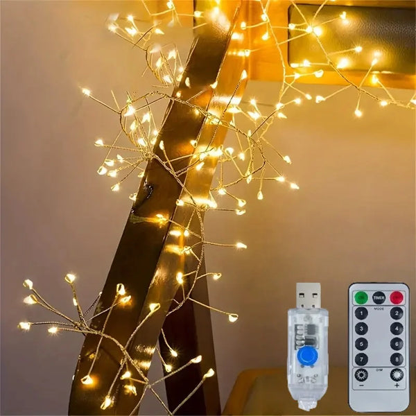 StellarGlow | LED Lichterkette Feuerwerksdesign | 8 Leuchtmodi mit Fernbedienung | USB-Betriebene Weihnachts- & Partybeleuchtung | Innen & Außen