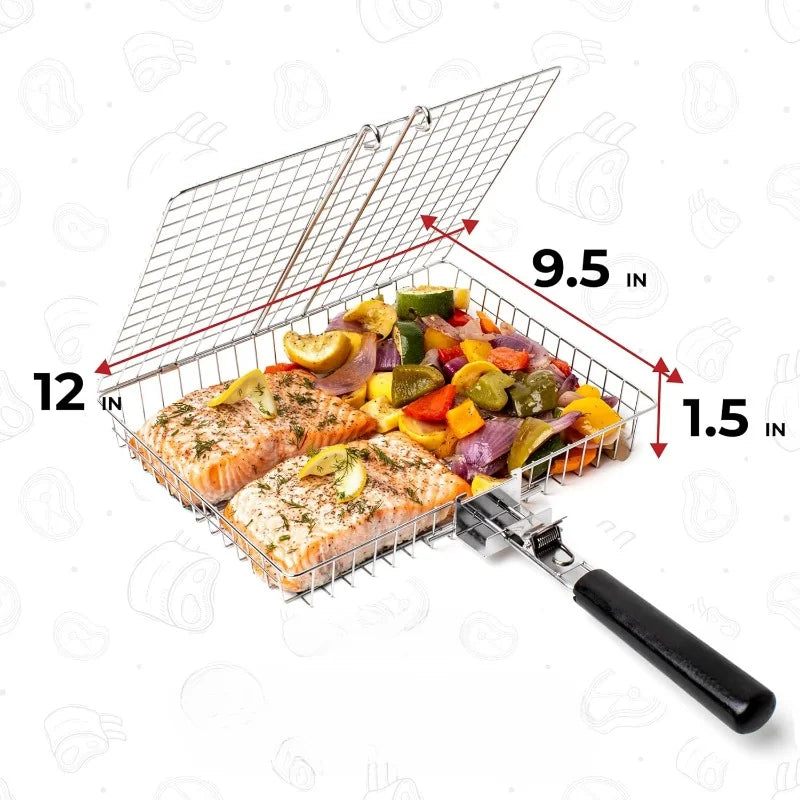 BBQGrid | Tragbares Grillgitter mit Griff | Ideal für Fisch, Gemüse & Garnelen | Edelstahl