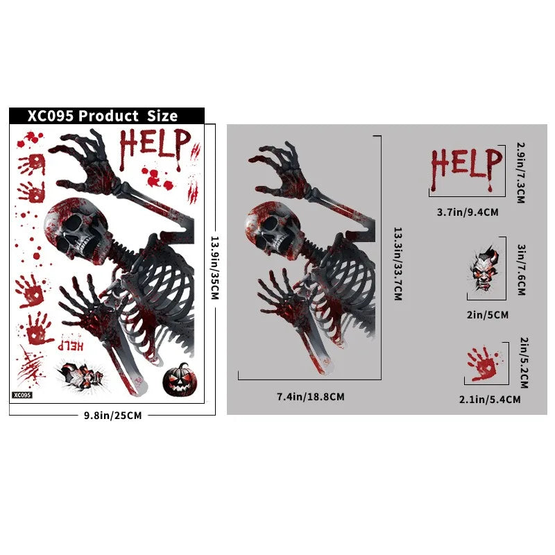 Fensteraufkleber HorrorPumpkins | Halloween Sticker Set | Kürbis, Schädel, Blut-Handabdrücke & Fledermäuse | Wiederverwendbar