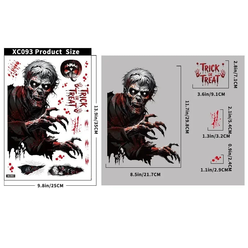 Fensteraufkleber HorrorPumpkins | Halloween Sticker Set | Kürbis, Schädel, Blut-Handabdrücke & Fledermäuse | Wiederverwendbar