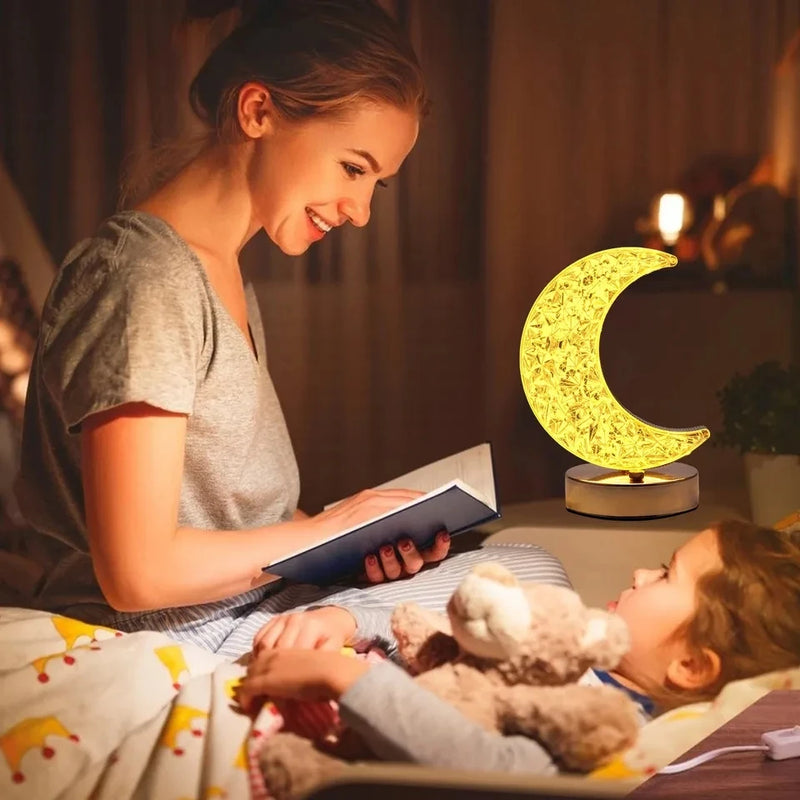LunivaGlow Kristall Nachtlicht Touch | Dimmbare 3D Mondlampe | USB Tischlampe | Für Schlafzimmer & Dekoration