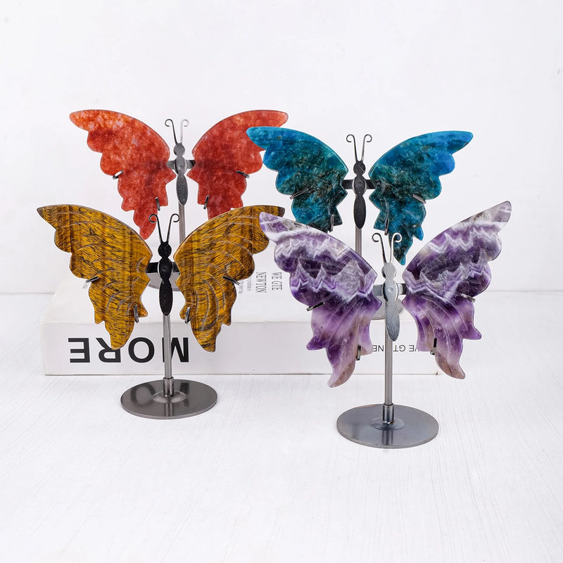 Kristallschmetterling Amethera | Handgeschnitzt aus Naturstein | Amethyst-Flügel | Deko & Geschenk