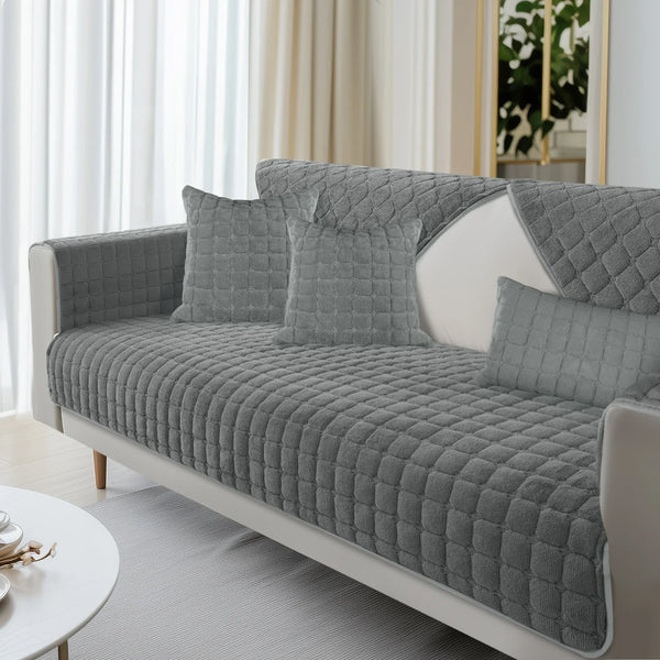 Velvoria | Samt Sofaüberwurf | Weich & Rutschfest | Gesteppt & Flauschig | Waschbarer Möbelschutz für Ecksofa & Couch
