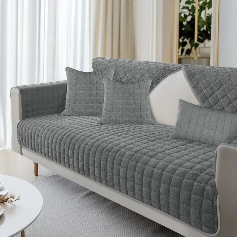 Velvoria | Samt Sofaüberwurf | Weich & Rutschfest | Gesteppt & Flauschig | Waschbarer Möbelschutz für Ecksofa & Couch