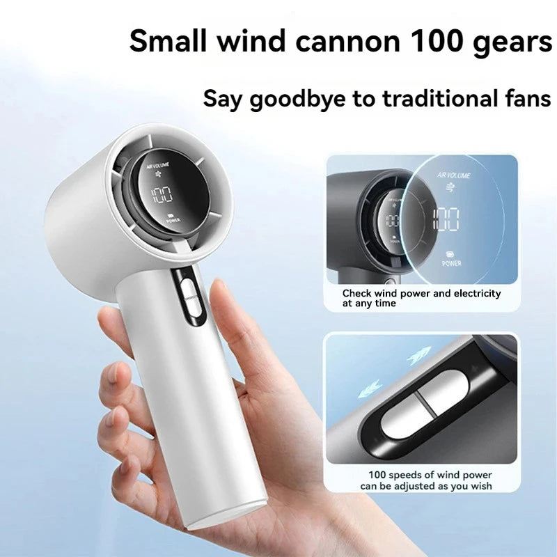 Ventomax Handventilator Turbo 100 Stufen | Tragbarer USB-Lüfter | Mini LED-Ventilator | Wiederaufladbar | Für Camping & Outdoor