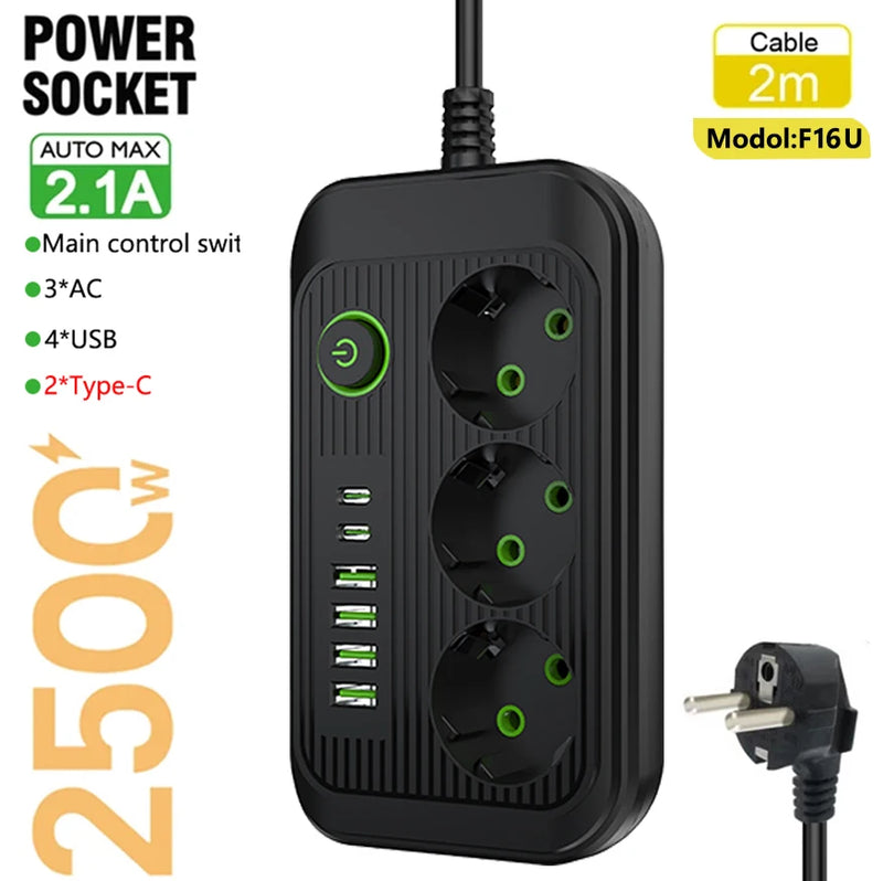 Voltairo | Smart Steckdosenleiste | Mehrfachsteckdose mit USB & Typ-C | Überspannungsschutz | EU-Stecker