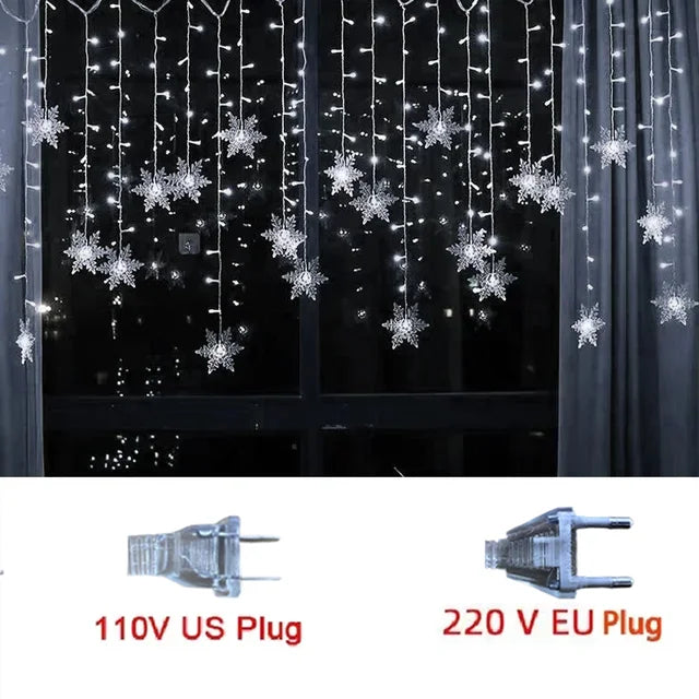 LED Schneeflocken Lichterkette SnowGleam | 3,2 m Vorhangbeleuchtung | 8 Modi | Wasserdicht IP44 | Weihnachts- & Partydeko