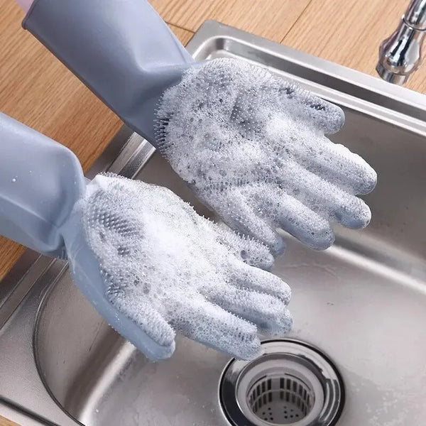 Spül- & Reinigunghandschuhe CleanGlove MagicScrub | Silikon-Handschuhe mit Bürstenstruktur | Hitzebeständig & lebensmittelecht | 32,5×11,5 cm