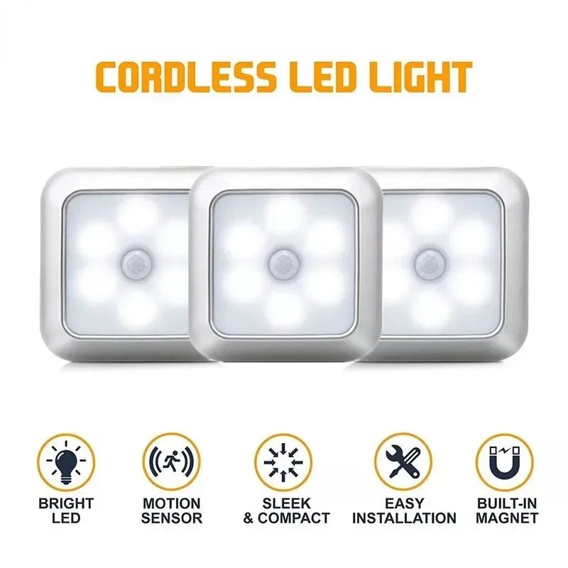 LumoSense | LED Nachtlicht mit Bewegungsmelder | 6 LEDs | Kabellos & Batteriebetrieben | Für Schrank, Flur & Treppe
