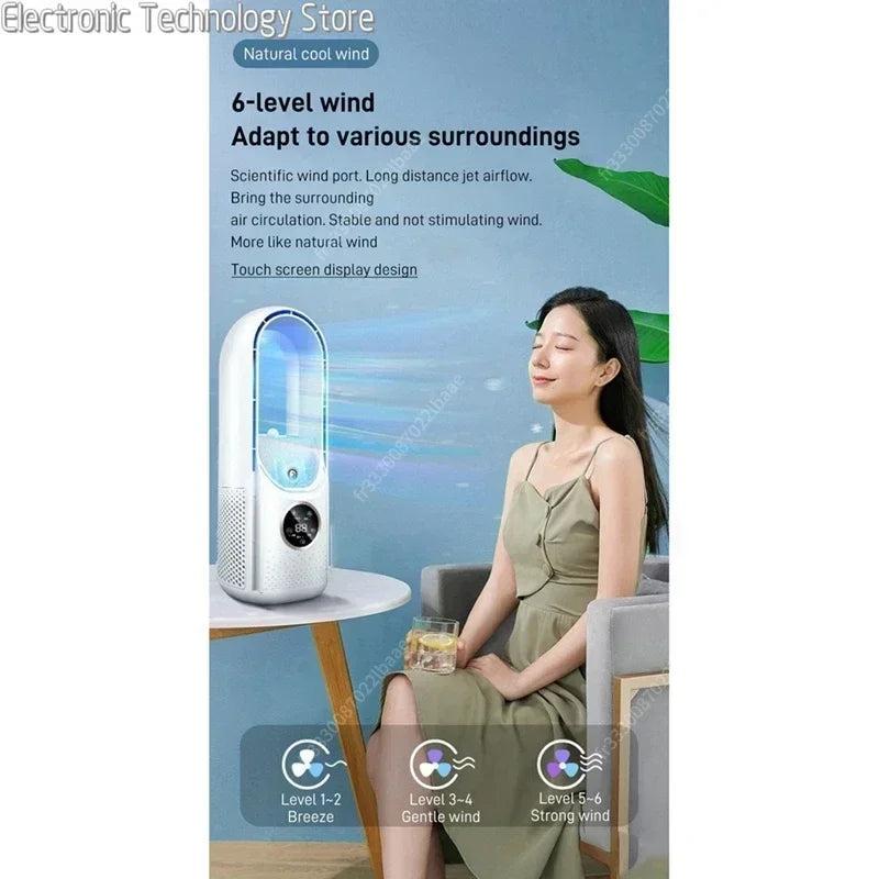 AeroCool Breeze Bladeless Ventilator 2025 | 6 Geschwindigkeiten | Leiser Luftkühler & Luftbefeuchter | USB-Anschluss | Für Büro & Zuhause