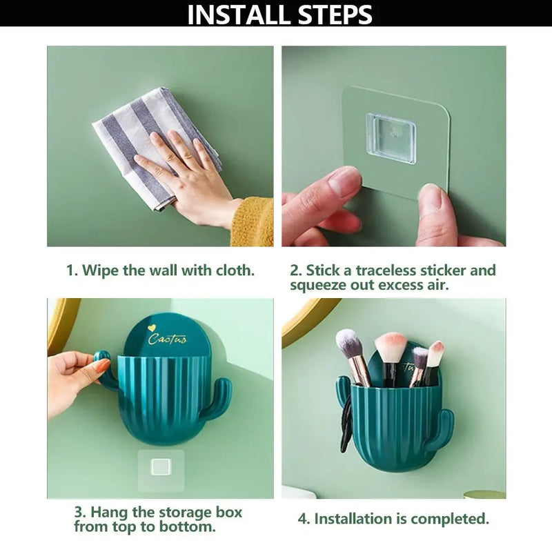 Selbstklebender Wandhalter CactoHold | Zahnbürsten- & Bad-Organizer | Ohne Bohren | 14,5 × 14,5 cm