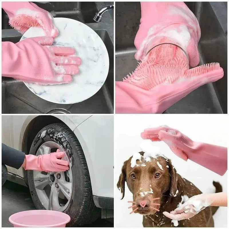 Spül- & Reinigunghandschuhe CleanGlove MagicScrub | Silikon-Handschuhe mit Bürstenstruktur | Hitzebeständig & lebensmittelecht | 32,5×11,5 cm