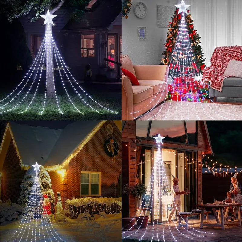 LED Sternen-Wasserfall StellaCascade | 198 LEDs | 2,2 m | Warmweiß / Weiß / Bunt | USB & Batteriebetrieb | Weihnachts- & Neujahrsdeko