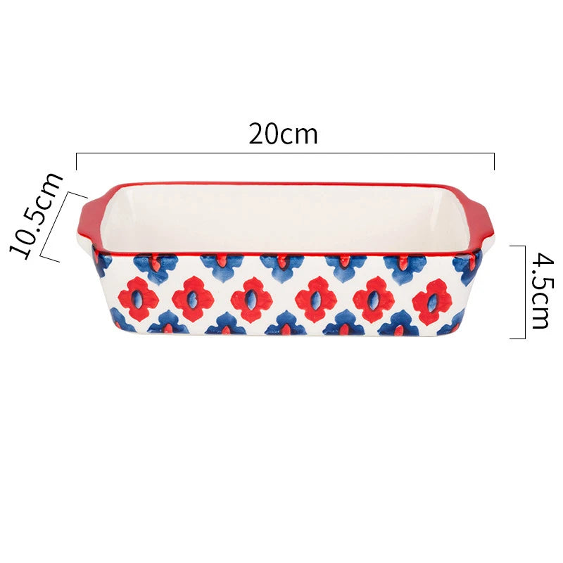 Floreno Auflaufform | Auflaufform Keramik | Rechteckig  | Blumenmuster | Für Ofen, Mikrowelle & Spülmaschine