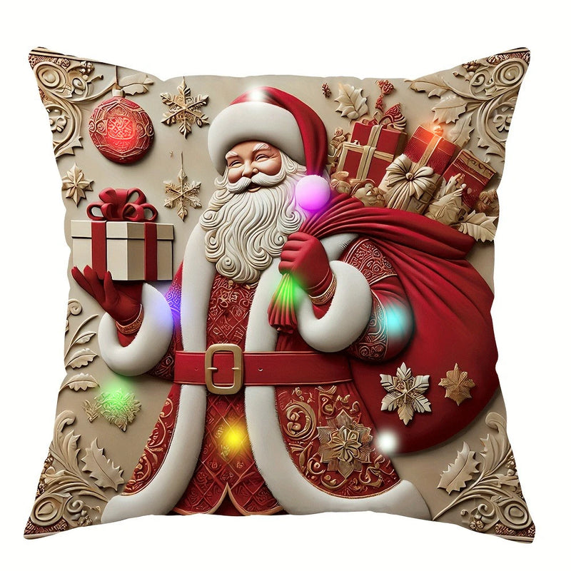 LED Weihnachts-Kissenbezug LumiNoël | 3D Santa Claus Design | Mit Leuchtfunktion | 45x45 cm Polyester