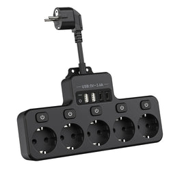 Voltaro Pro 9-in-1 | Steckdosenleiste EU | 5 AC Steckplätze + 4 USB (2× Typ-C) | Einzelschalter | 16A | Kurz-Kabel 10 cm