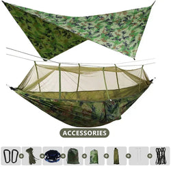 Skyrelax Doppel-Hängematte 260×140 cm mit Moskitonetz & Regendach | Ultraleicht & Tragbar | Für Camping, Wandern & Reisen