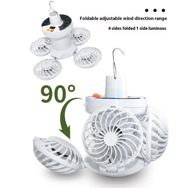 Ventolux Solar Campinglampe mit Ventilator | Faltbar & Tragbar | 3 Windstufen & LED-Beleuchtung | Für Zelt, Terrasse & Outdoor