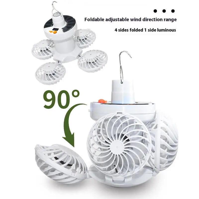 Ventolux Solar Campinglampe mit Ventilator | Faltbar & Tragbar | 3 Windstufen & LED-Beleuchtung | Für Zelt, Terrasse & Outdoor