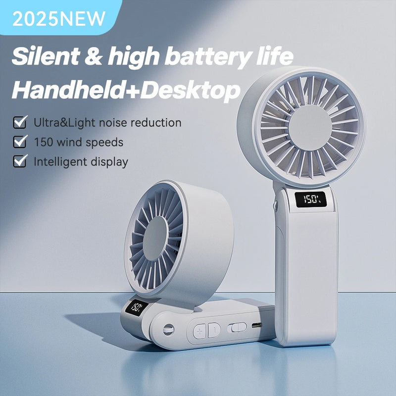 ZephyrAir Lärmfreier Klapp-Ventilator | USB-Wiederaufladbar 3000 mAh | Mini-Handventilator mit 3 Lichtfarben & Luftanzeige