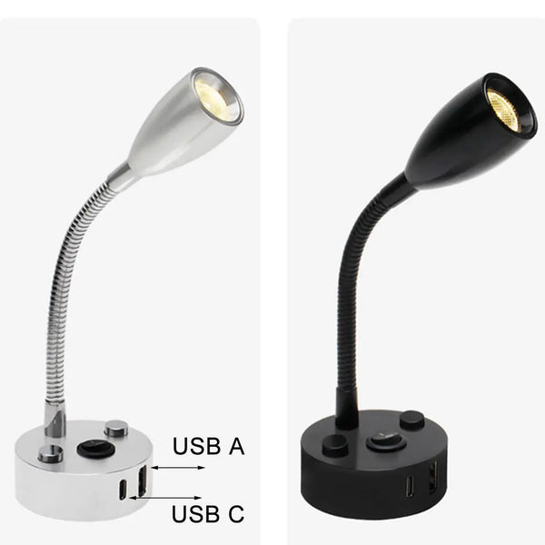 FlexiBeam RV Leselampe | 12V–24V Schwanenhals-Licht mit USB-C Schnellladefunktion | LED Innenbeleuchtung für Wohnmobil, Boot & Camper