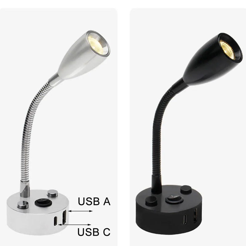 FlexiBeam RV Leselampe | 12V–24V Schwanenhals-Licht mit USB-C Schnellladefunktion | LED Innenbeleuchtung für Wohnmobil, Boot & Camper