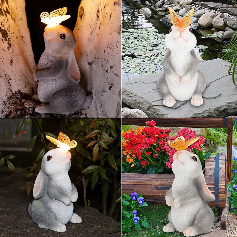 Lunabell Solar Gartenlampe mit Hase & Schmetterling | Märchenhaftes Design | IP65 Wetterfest | 14,5x20,3x9,5 cm