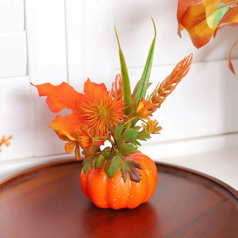Deko-Kürbis AutumnCharm | Künstlicher Kürbis mit Ahornblättern | Herbst-, Halloween- & Thanksgiving-Dekoration