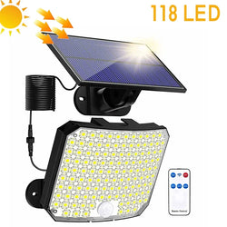 Solvalux Solar Wandleuchte mit Bewegungsmelder | 192 LEDs | Abnehmbares Solarpanel mit 5 m Kabel | 4 Modi & Fernbedienung | IP65 Wasserdicht