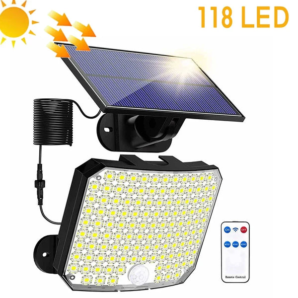 Solvalux Solar Wandleuchte mit Bewegungsmelder | 192 LEDs | Abnehmbares Solarpanel mit 5 m Kabel | 4 Modi & Fernbedienung | IP65 Wasserdicht