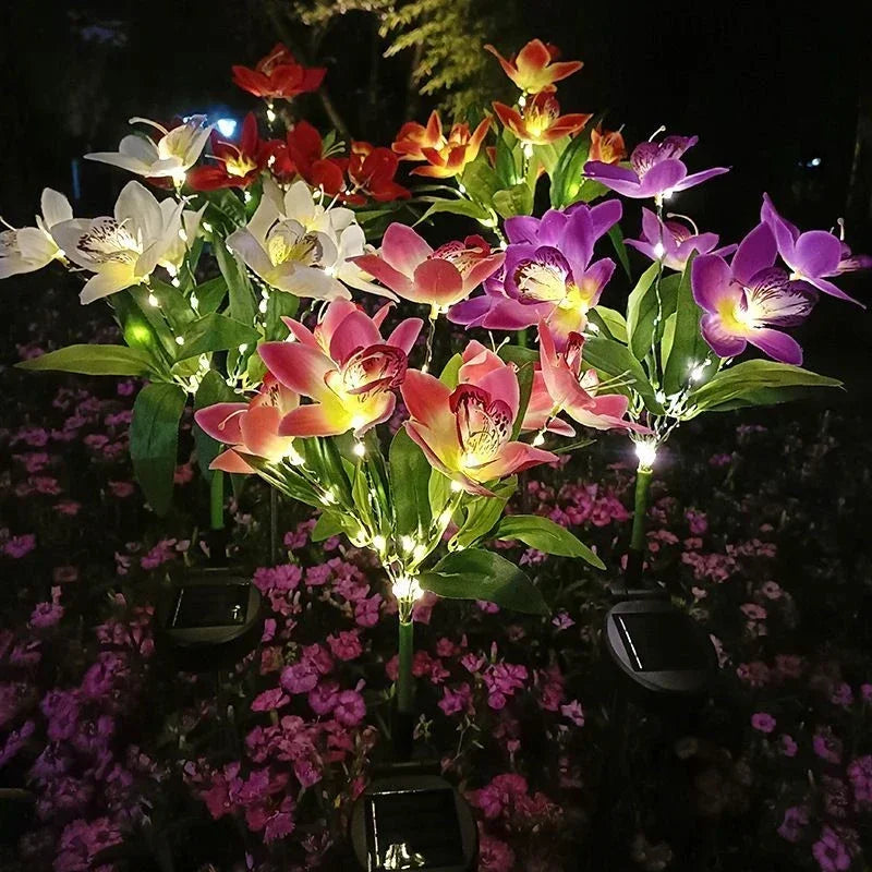 Florysol OrchidLight Solar Orchideen-Gartenleuchte | LED-Landschaftslicht | Wasserdicht & Dekorativ | Für Garten, Weg & Balkon