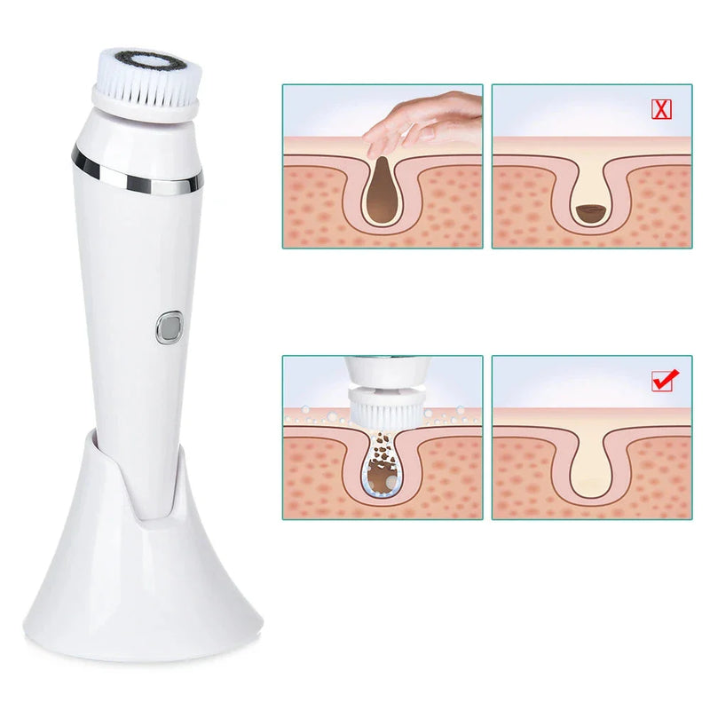 Gesichtsreinigungsset NOVARÉ 4-in-1 | Mit Massage- & Peeling-Aufsätzen | 3 Geschwindigkeiten | USB-Aufladung & Wandhalterung | 15 x 4,3 cm