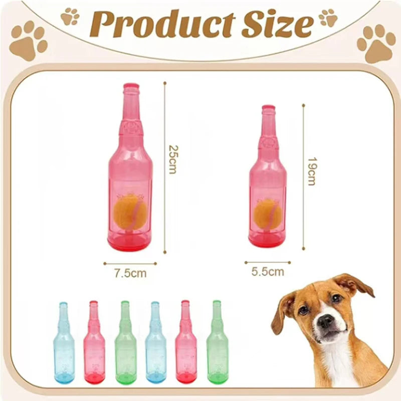 Hundespielzeug BounceBottle | Quietscht & Springt | TPR-Gummi mit Tennisball-Design | Für Kleine bis Große Hunde