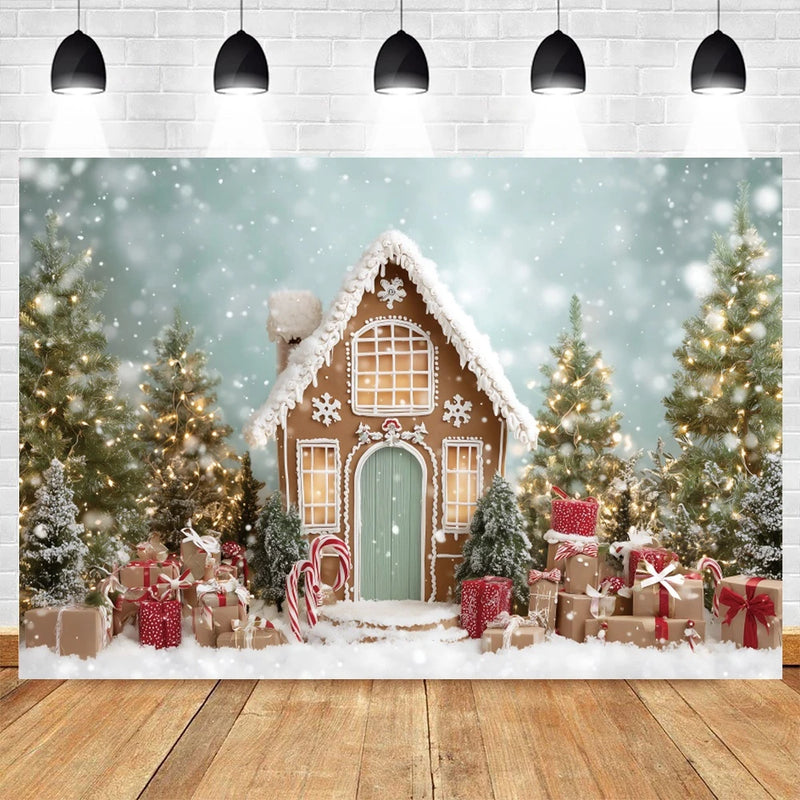 Festivella | Weihnachts-Fotohintergrund | Lebkuchenhaus & Schneelandschaft | Kinder & Familien Shooting Deko | Polyester/Vinyl | 300×200 cm