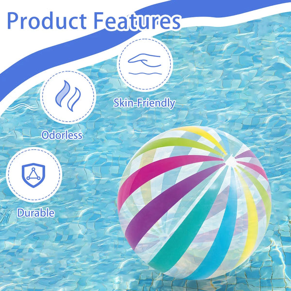 Somviva Aufblasbarer Strandball Transparent | Bunte Streifen | PVC Wasserball für Pool & Party | 27 cm