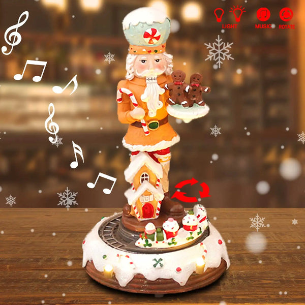 GingerGlory Lebkuchen-Nussknacker mit LED & Musik | Animierte Figur mit rotierendem Zug | Handbemalte Weihnachtsdeko