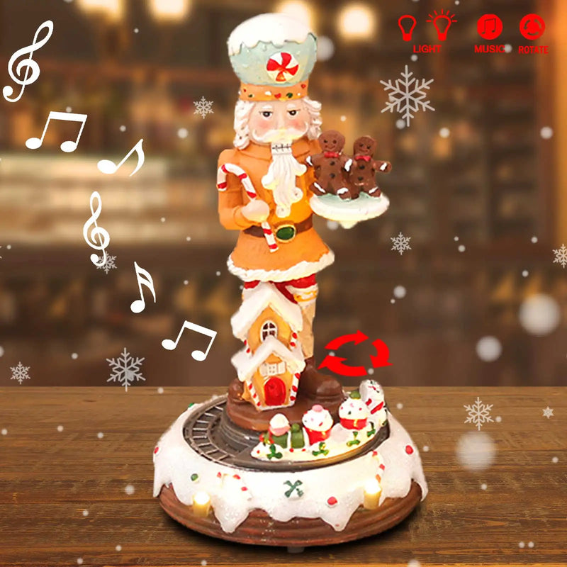 GingerGlory Lebkuchen-Nussknacker mit LED & Musik | Animierte Figur mit rotierendem Zug | Handbemalte Weihnachtsdeko