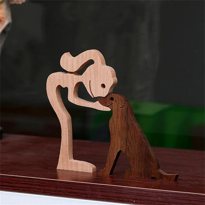 WoodyPaws | Holzfigur Hunde-Familie | Handgeschnitzt | Warme Dekoration & Geschenkidee