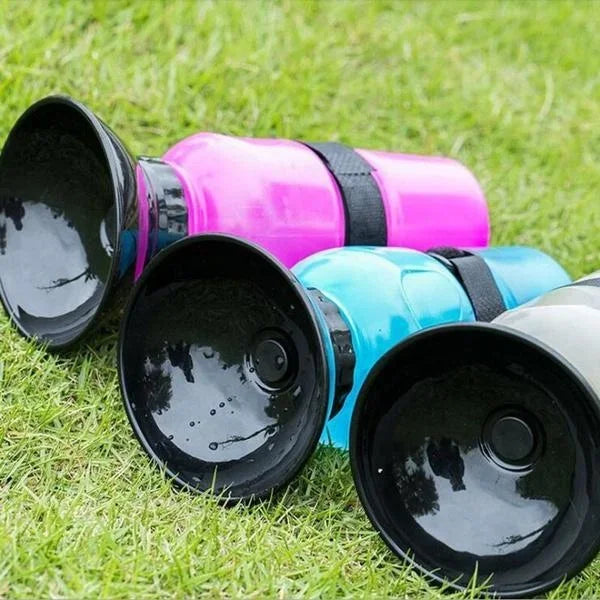 Hunde-Trinkflasche HydroPaws | 2-in-1 mit Napf | Auslaufsicher & Tragbar | 500ml | Blau, Rosa, Grau