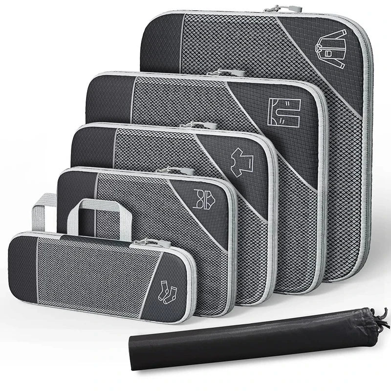 PackEase Reise-Organizer Set | 6-teilig | Komprimierbare Koffer-Taschen | Wasserdicht & Platzsparend