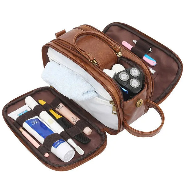 Kulturtasche Herren XL | Wasserabweisend & Nassfach | PU-Leder | Mit Schuhbeutel
